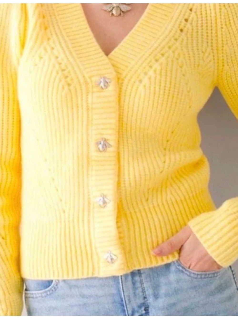 White House Black Market Honey Bee Button Cardigan Sweater NWT - Picture 2 of 10